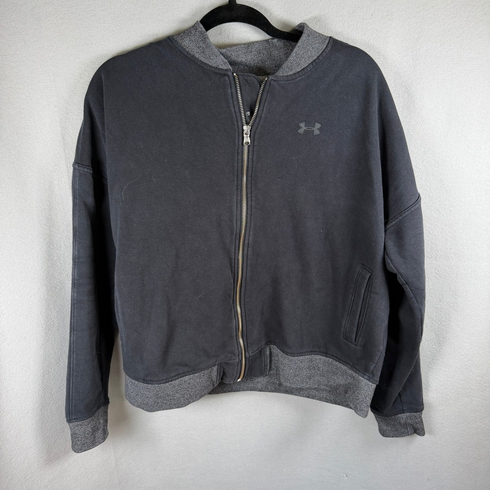 Under Armour Threadborne Jacket Women X-Large Loose Black Full Zip Fleece EUC